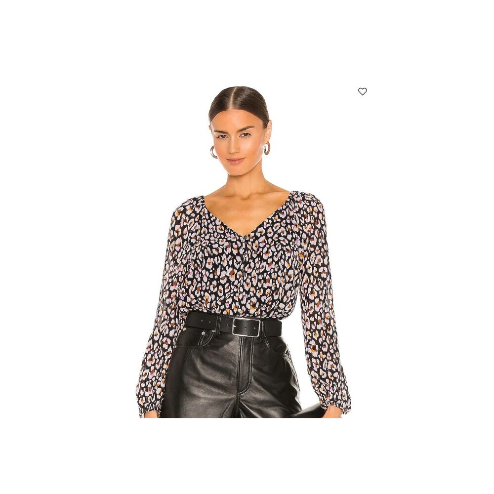 Sanctuary Meadow Blouse Womens S Black Pink Floral V-Neck Long Sleeve Boho Top